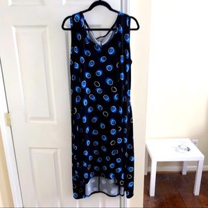 Blue polkadot print shift dress